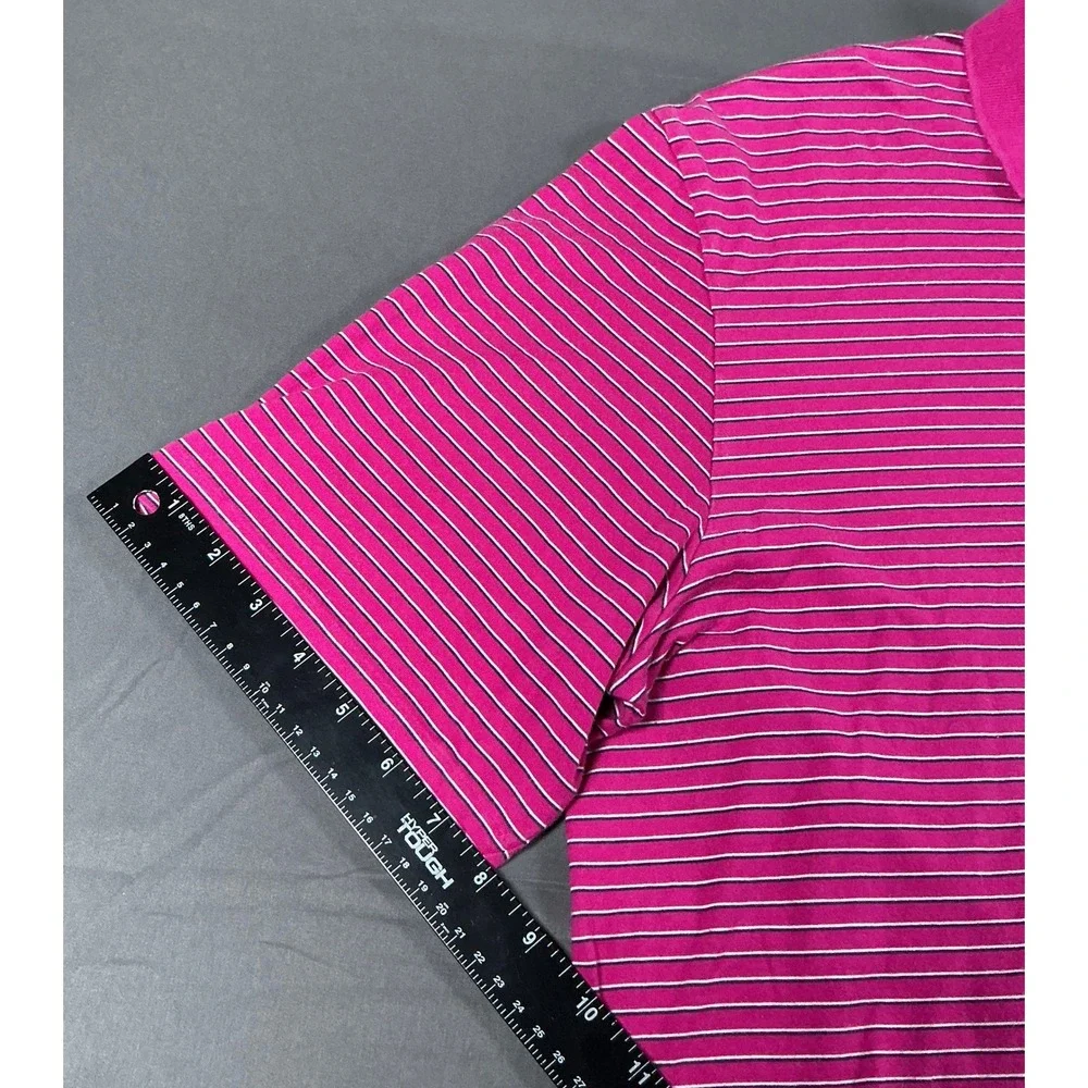 Polo Golf Ralph Lauren Mens L Pink Striped Pima Cotton Short Sleeve Polo Shirt